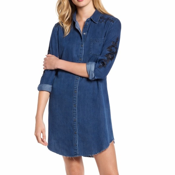 Rails Dresses & Skirts - Rails Denim Shirt Dress XS Embroidered Western Boho Mini Dress‎